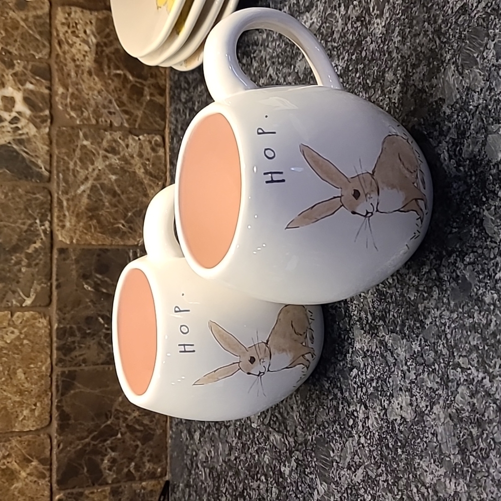 Rae Dunn Hop Bunny mugs, bundle of 2 - Picture 1 of 8